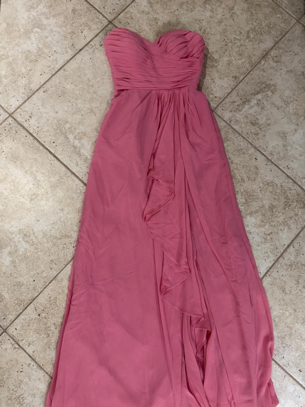Bill Levkoff Strapless Rose-Pink Chiffon Gown